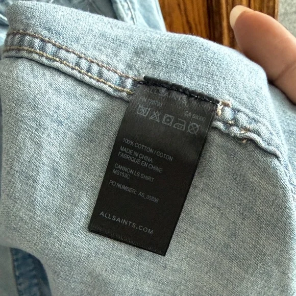 All Saints Light Blue Denim Button-Down Shirt - Picture 3 of 4